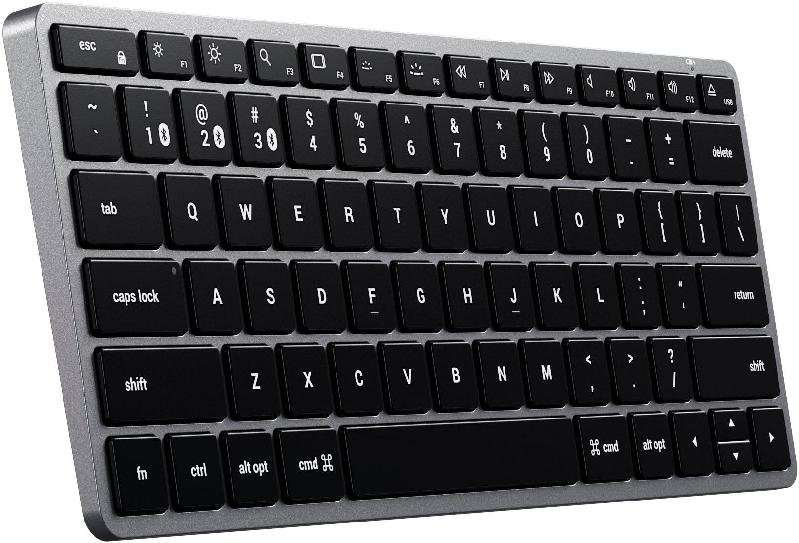Angle. Satechi - Slim X1 TKL 60% Bluetooth Scissor Keyboard with Backlit Keys - Space Gray.