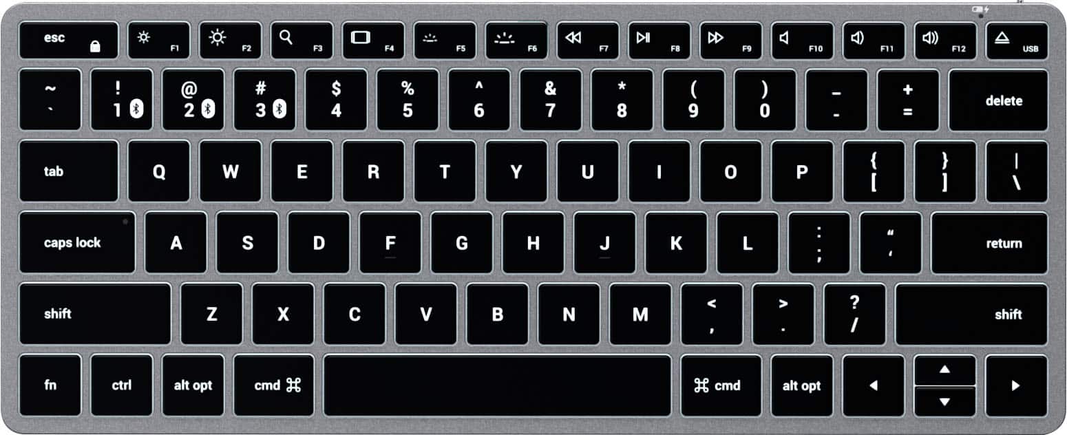 Front. Satechi - Slim X1 TKL 60% Bluetooth Scissor Keyboard with Backlit Keys - Space Gray.