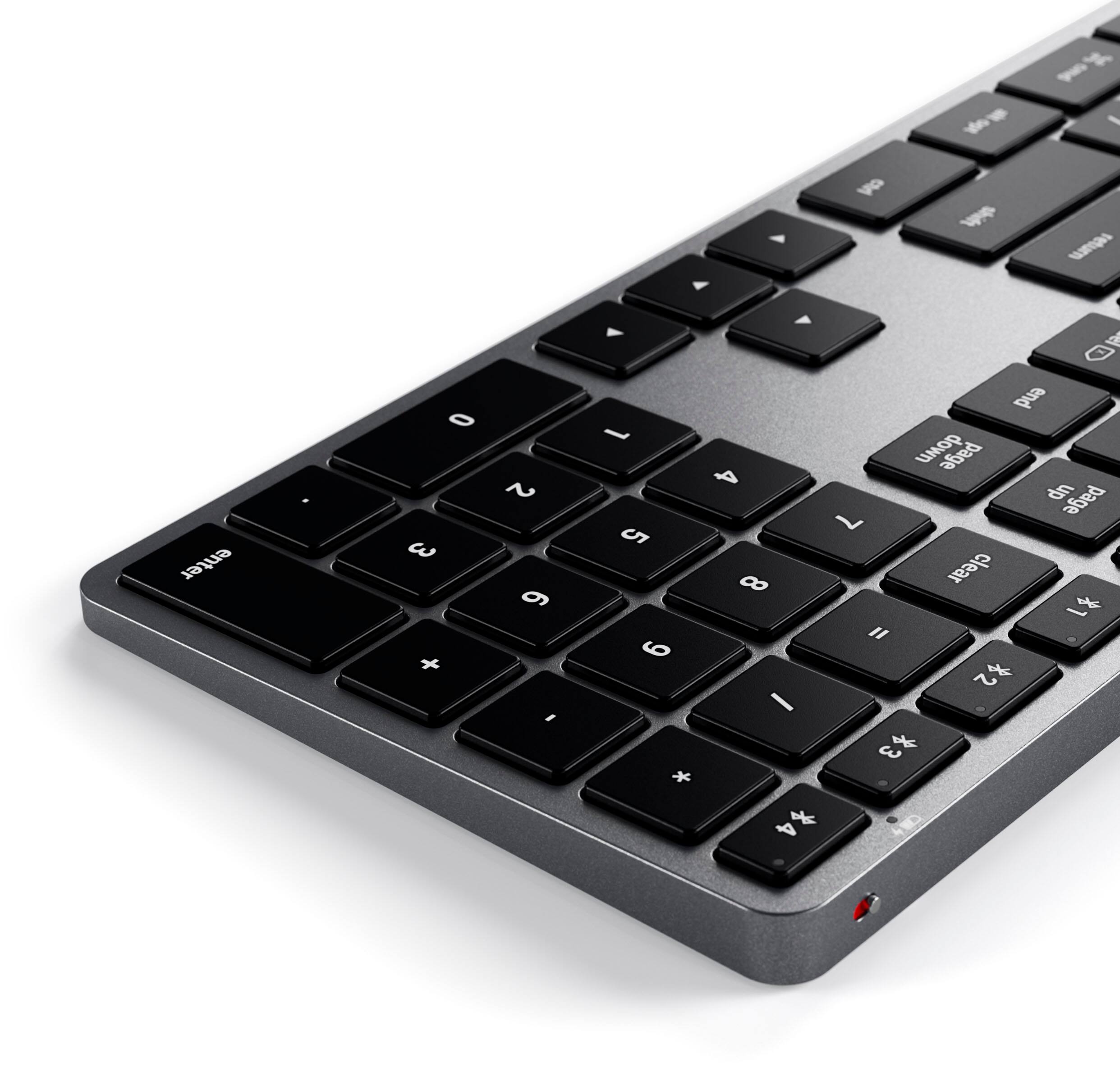 Left. Satechi - Slim X3 Full-Size Bluetooth Scissor Keyboard Backlit Keys - Space Gray.
