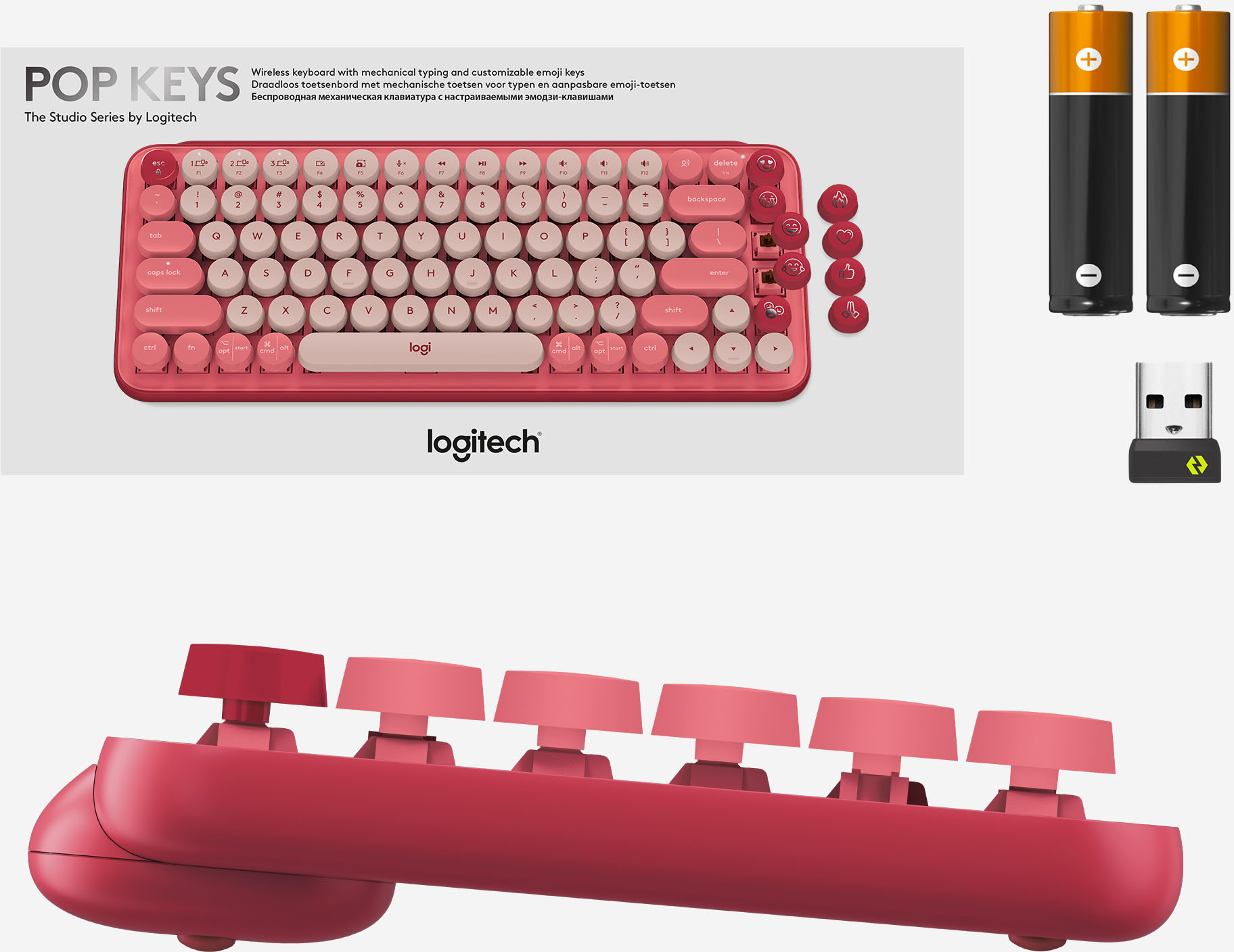 LOGITECH POP Keys Rose Clavier Sans Fil Mécanique - Touches Emoji