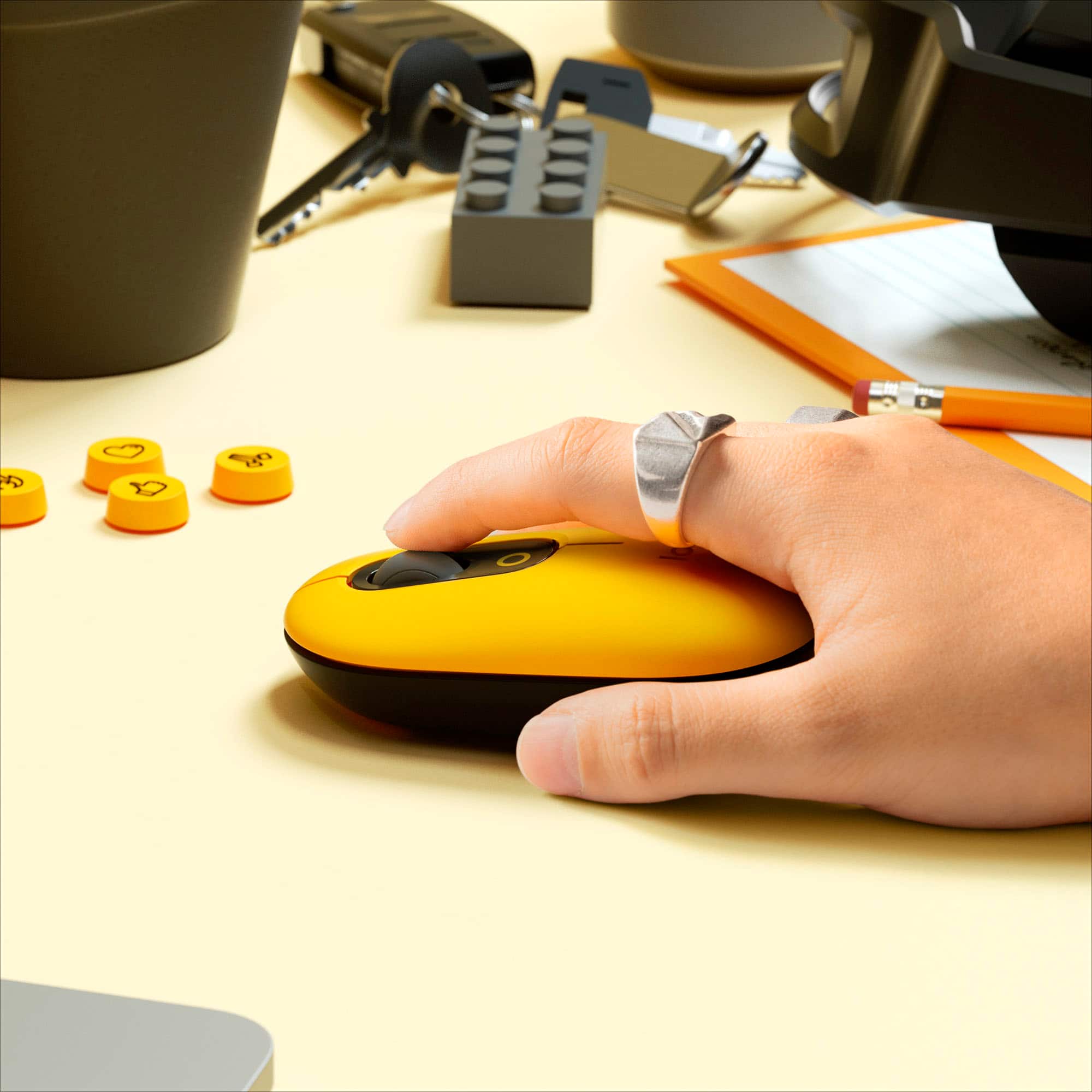 Alt View 13. Logitech - POP Mouse Bluetooth Optical Ambidextrous Mouse with Customizable Emojis - Blast Yellow.