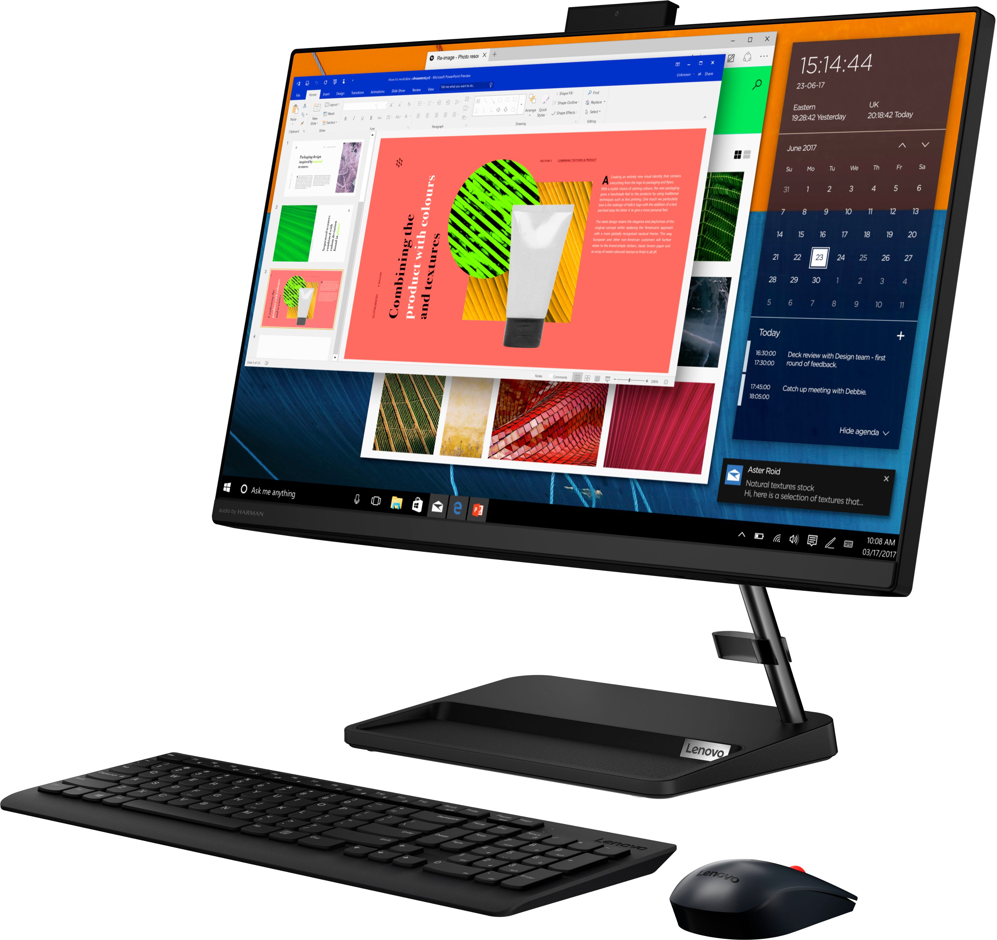 Left View: Lenovo - IdeaCentre AIO 3i 24" Touch-Screen All-In-One - Intel Core i3 - 8GB Memory - 256GB Solid State Drive - Black