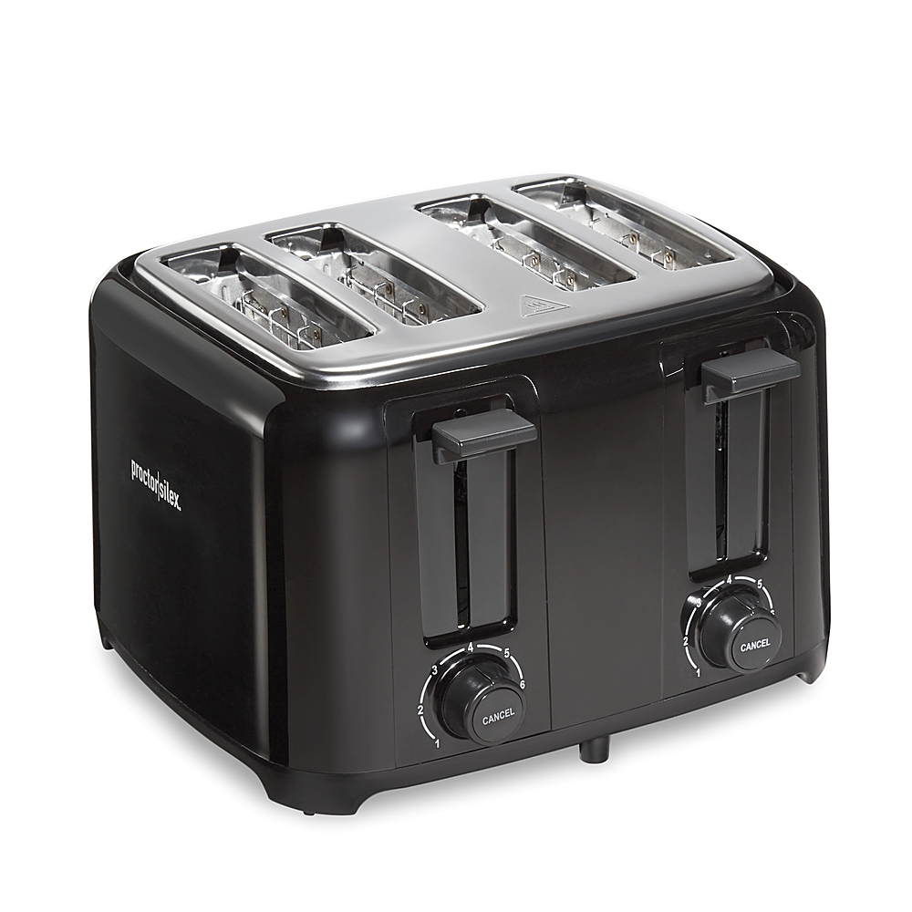 Proctor Silex 4-Slice Black Wide Slot Toaster with Crumb Tray and