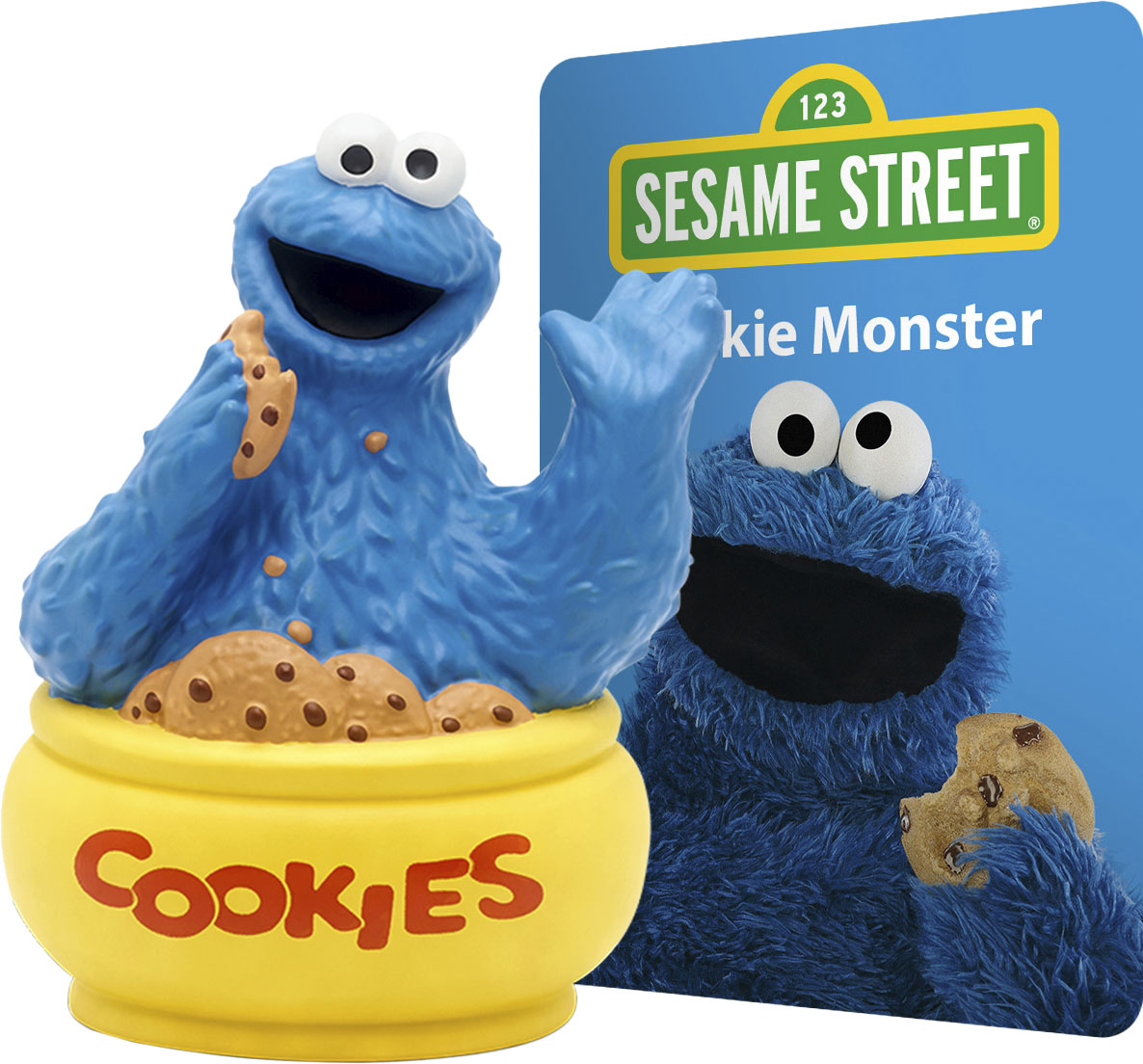 Left View: Tonies Cookie Monster from Sesame Street, Audio Play Figurine for Portable Speaker, Small, Blue, Plastic