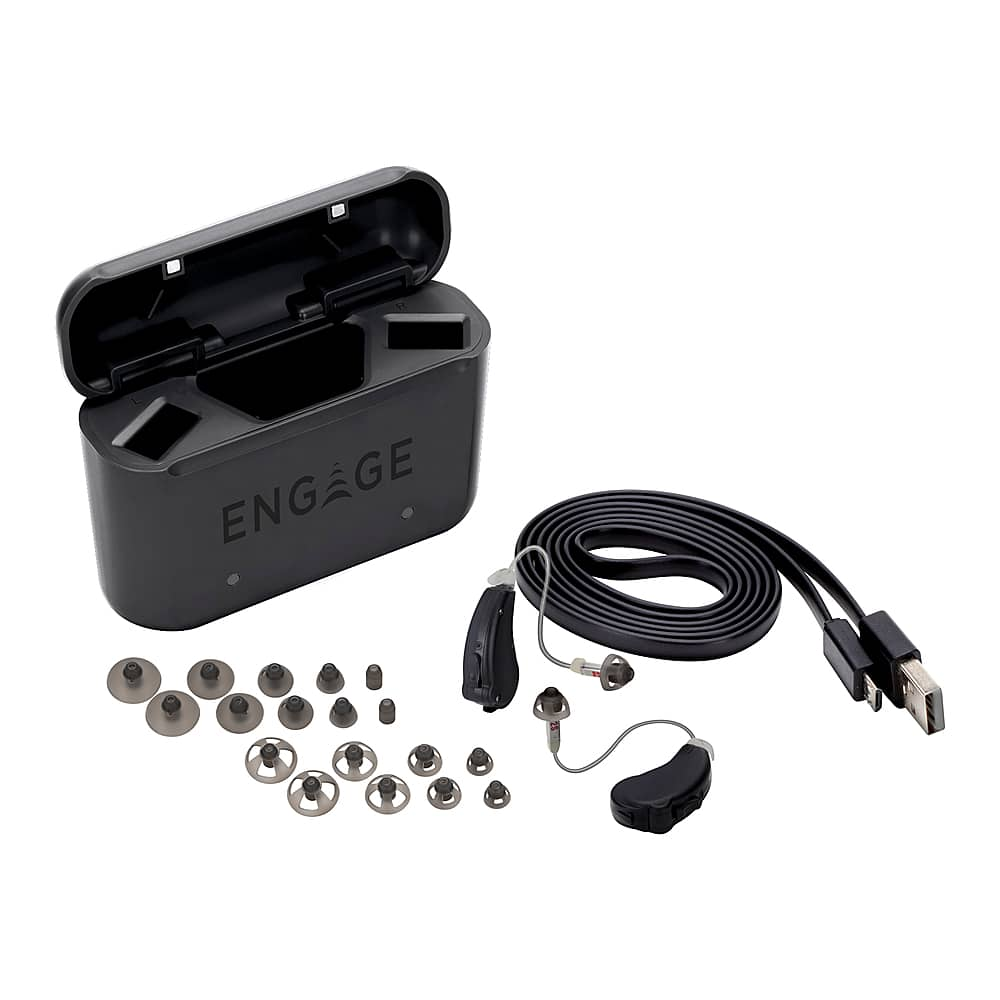 Left View: Lucid Hearing - OTC ENGAGE BTE RECHARGEABLE Hearing Aids (Android) - Black