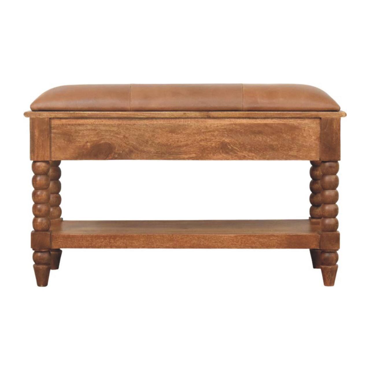 Alt View 5. Artisan Furniture - Artisan Furniture Solid Wood Leather Spindle Bench, Brown, 2 Drawer - Brown.