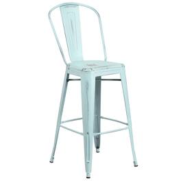 Emma + Oliver - Commercial Grade 30"H Distressed Colorful Metal Indoor-Outdoor Barstool w/ Back - Green-Blue