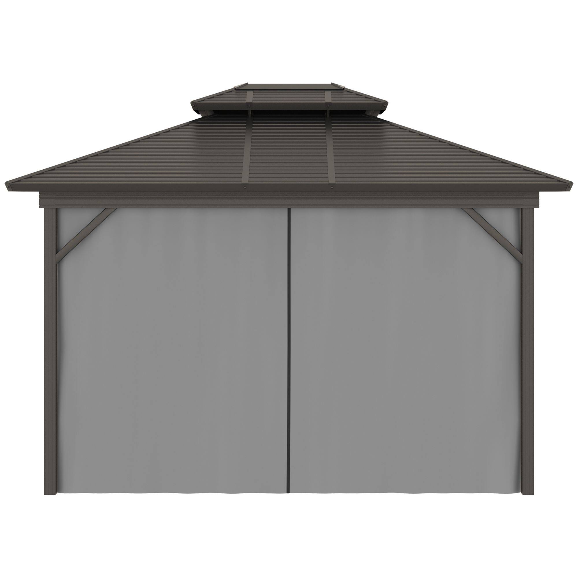 Alt View 7. Outsunny - 10' x 12' Hardtop Gazebo with Curtains and Netting, Permanent Pavilion Metal Double Roof Gazebo Canopy - Gray.
