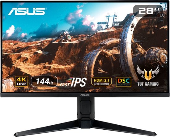 Front. ASUS - TUF 28” Fast IPS 4K 144Hz HDMI 2.1 1ms G-SYNC/FreeSync Gaming Monitor with HDR (DisplayPort,USB) - Black.