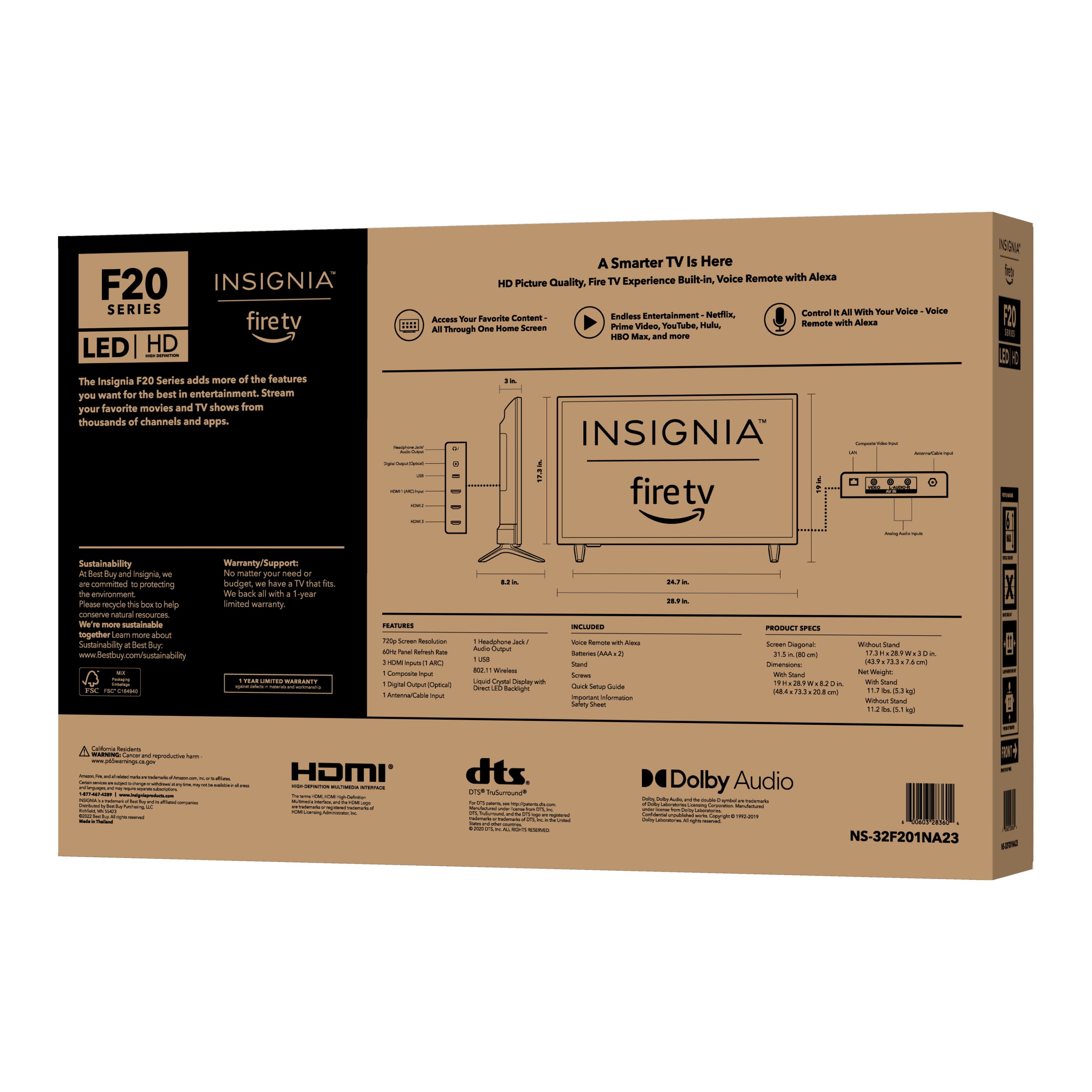 Alt View 1. Insignia™ - 32" Class F20 Series LED HD Smart Fire TV - Black.