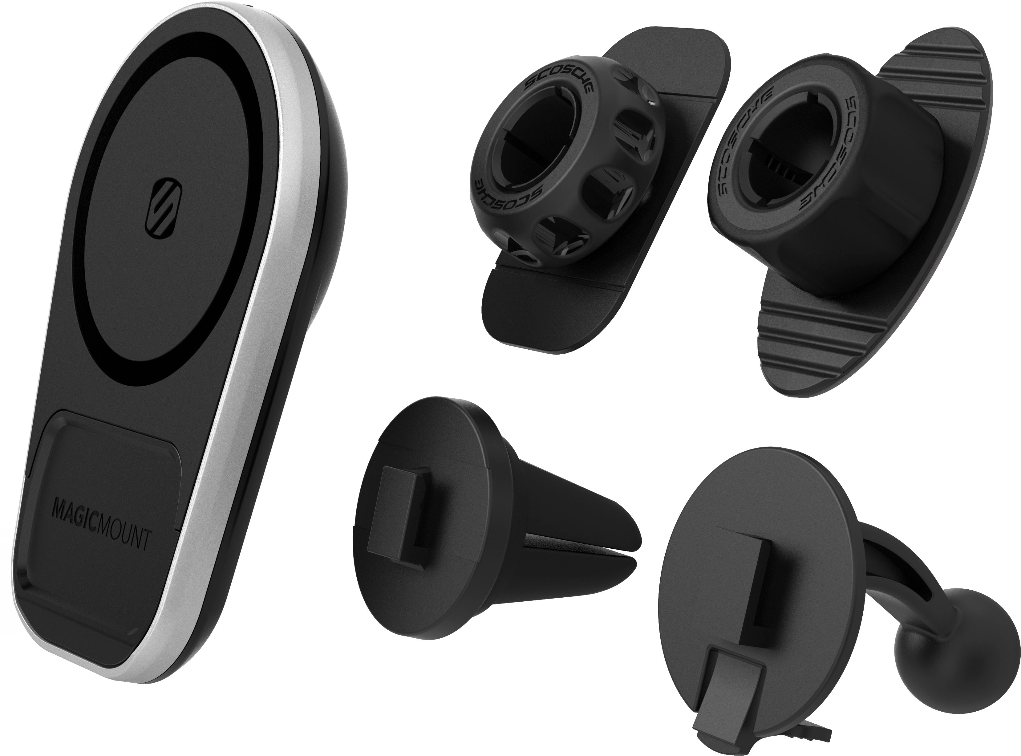 Left View: Scosche - MagicMount Pro Charge5 Dash / Vent for most Cell Phones - Black