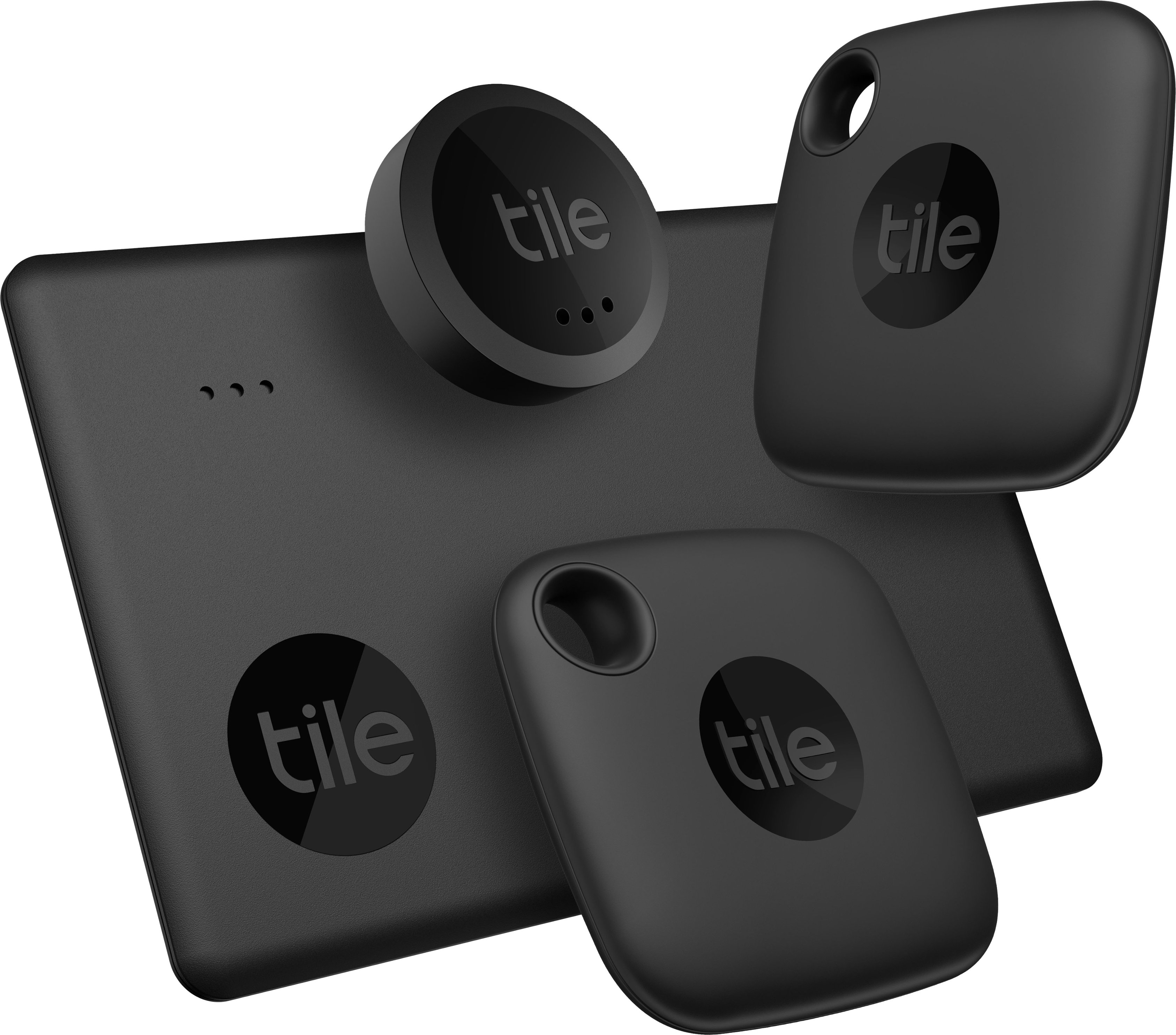 Angle View: Tile by Life360 - Mate Essential (2022) - 4 Pack Bluetooth Tracker & Item Locators for Keys, Wallets, Remotes & More - Black