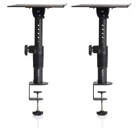 Front. Gator Frameworks - Clamp-On Studio Monitor Stand - Black.
