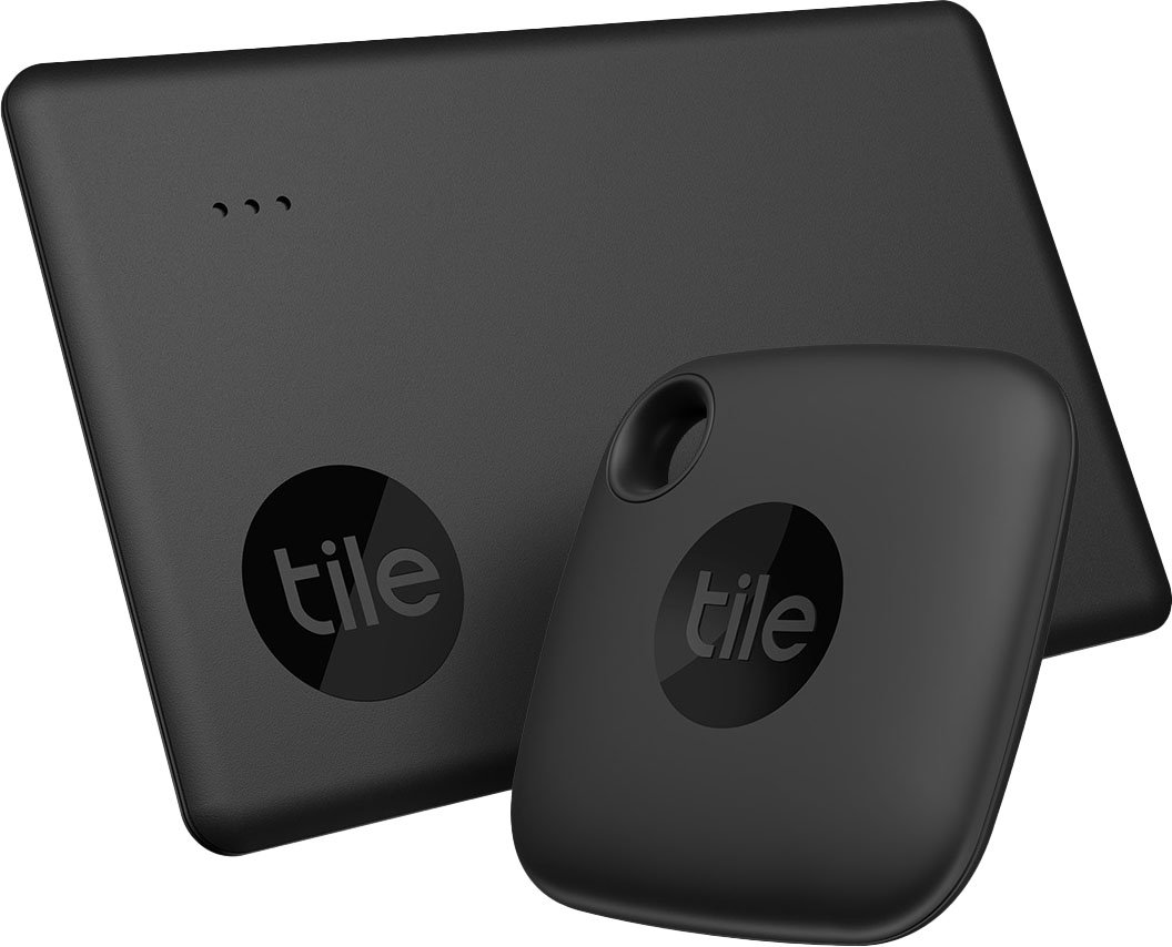 Angle View: Tile by Life360 - Starter Pack (2022) - 2 Pack (1 Mate, 1 Slim) Bluetooth Tracker, Item Locator & Finder for Keys, Wallets & More - Black