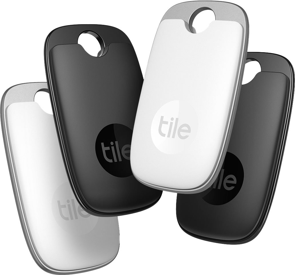 Angle View: Tile by Life360 - Pro (2022) - 4 Pack Powerful Bluetooth Tracker, Key Finder and Item Locator for Keys, Bags, and More; Up to 400 ft Range - Black/White