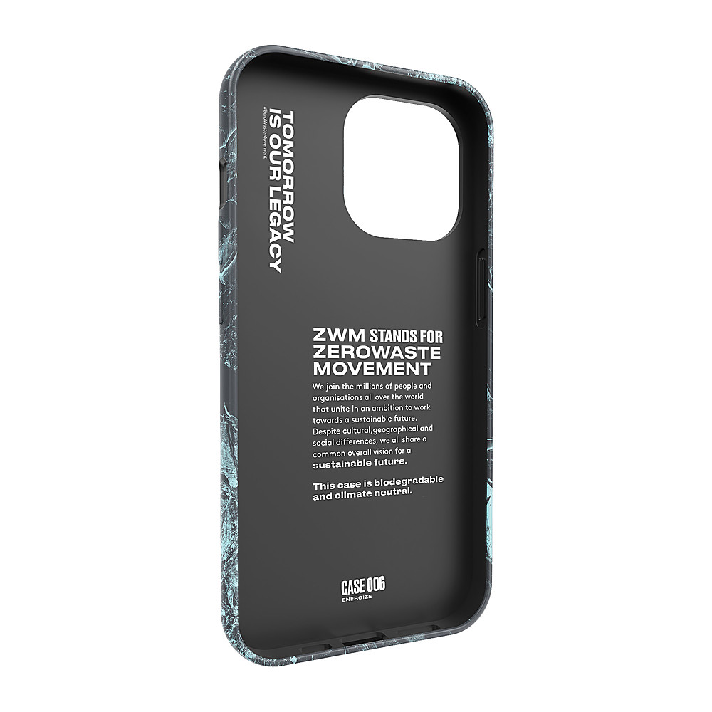 Left View: Zero Waste Movement - Apple iPhone 13 Pro Max Eco-Friendly Phone Case - Blue \ Black