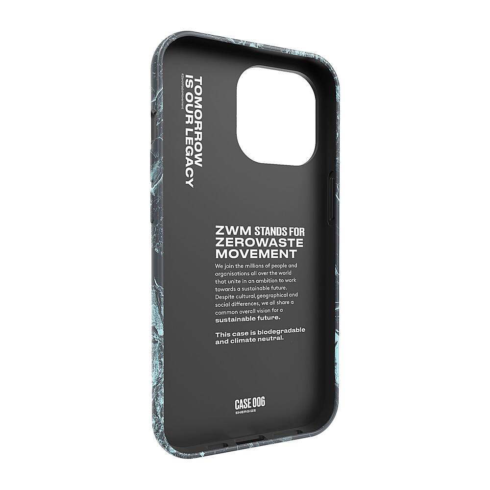 Left View: ArtsCase - StrongFit Designers Case for Apple iPhone 13 Pro Max - Blue / Gold Marble