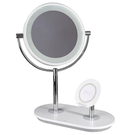 OttLite 320 Lumen LED Makeup Mirror with Qi Charging Silver White