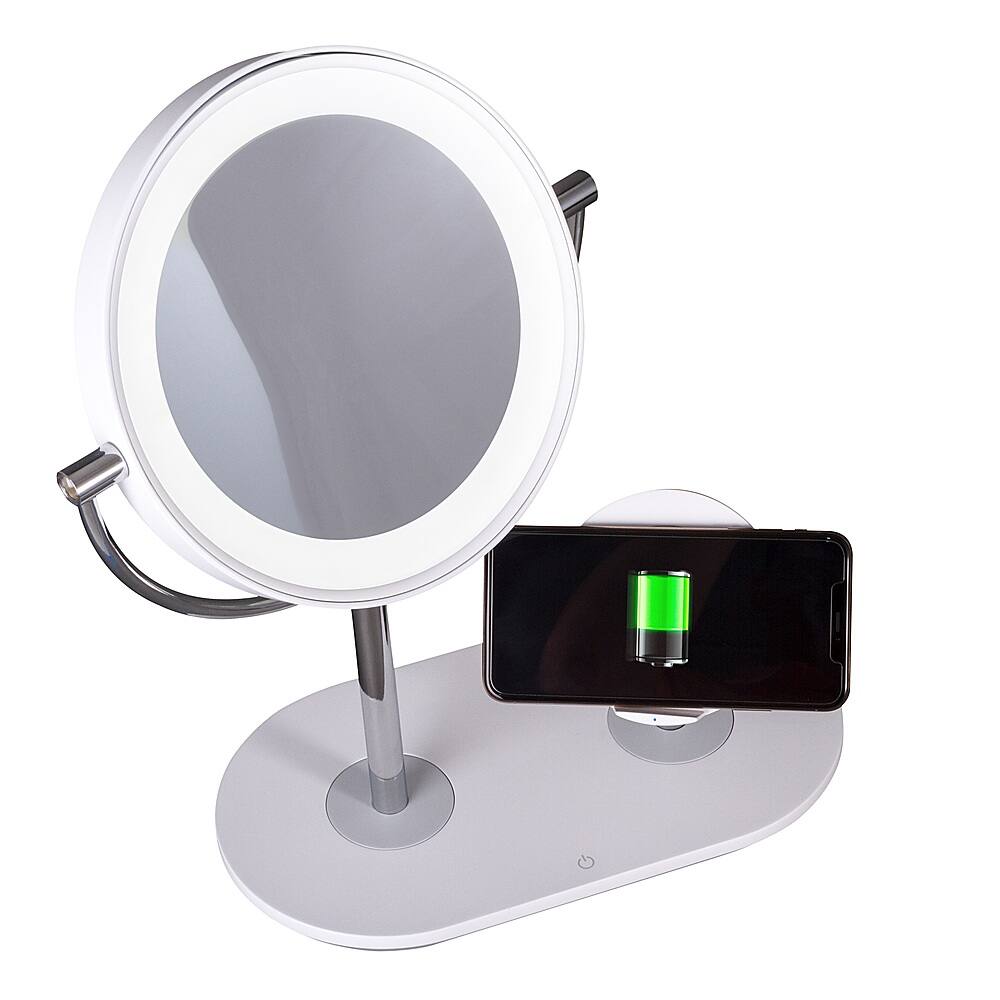 Alt View 24. OttLite - 320 Lumen LED Makeup Mirror with Qi Charging - Silver/White.