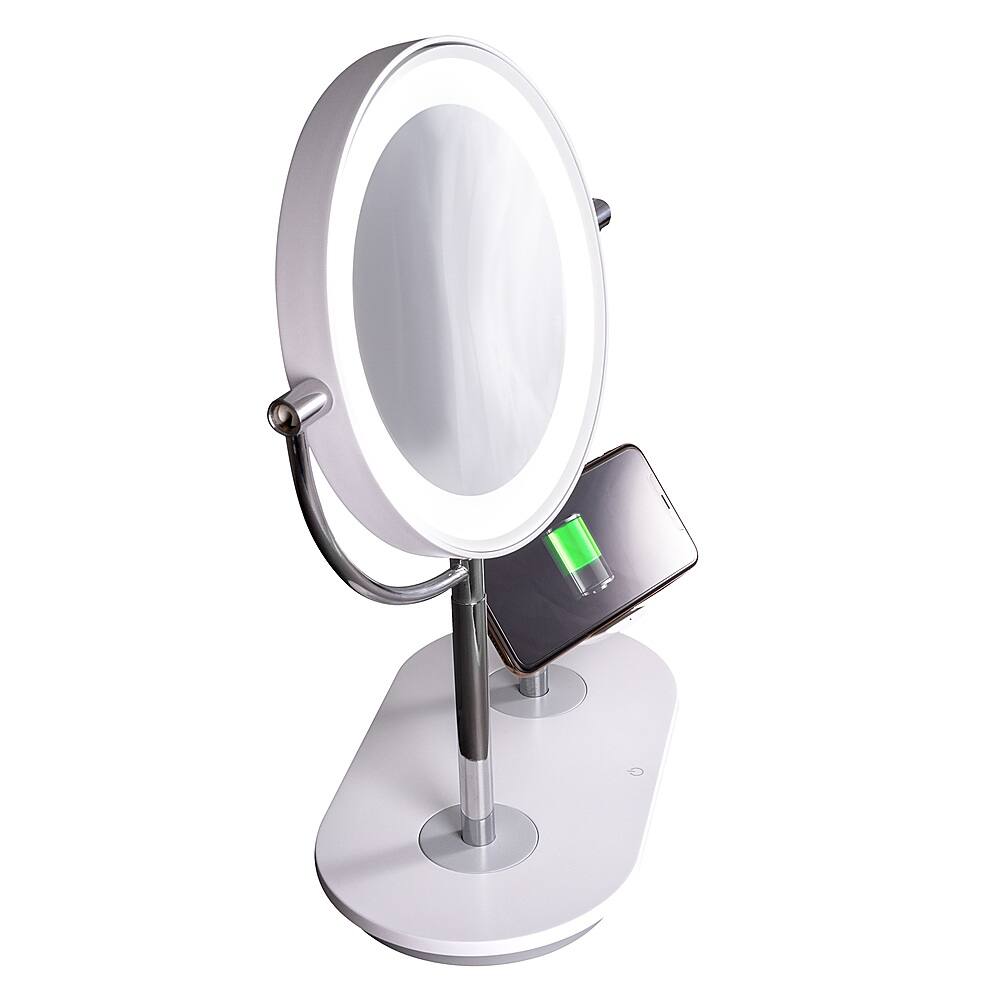 Alt View 26. OttLite - 320 Lumen LED Makeup Mirror with Qi Charging - Silver/White.