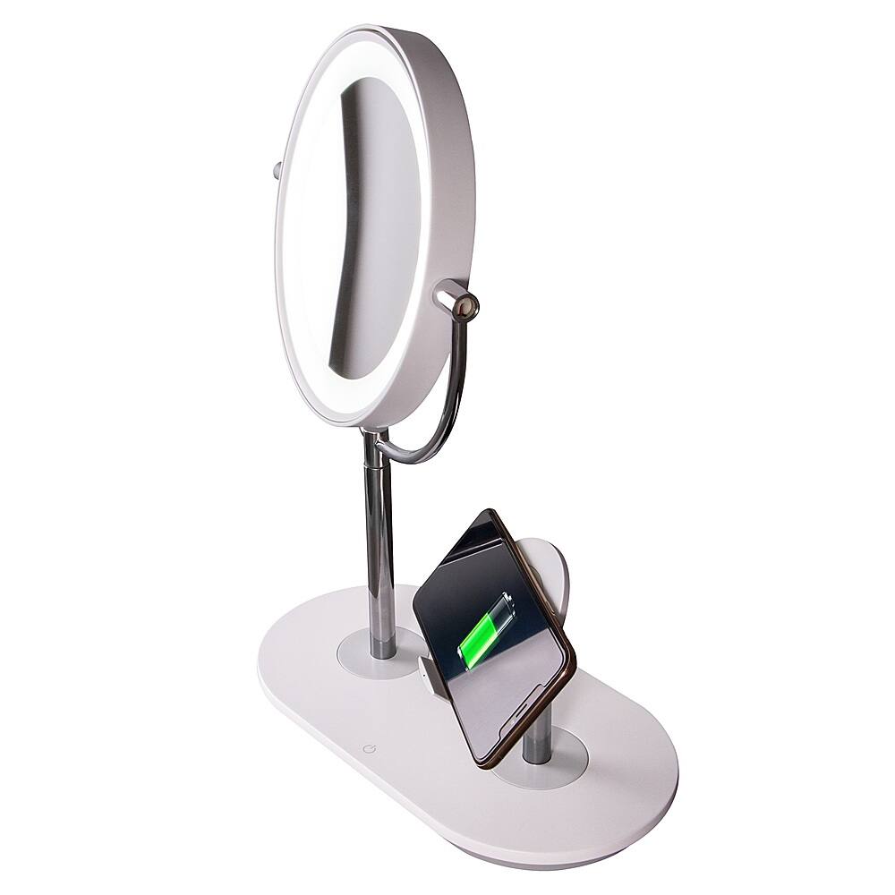 Alt View 27. OttLite - 320 Lumen LED Makeup Mirror with Qi Charging - Silver/White.