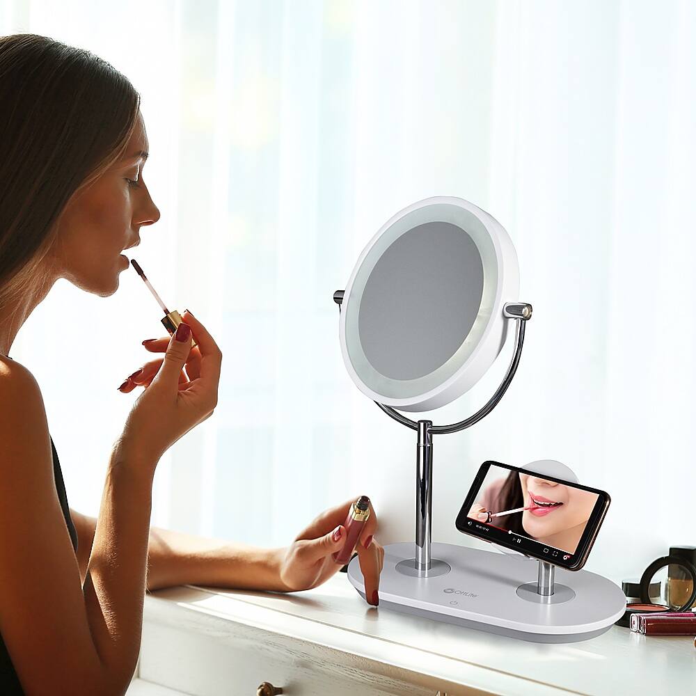 Alt View 37. OttLite - 320 Lumen LED Makeup Mirror with Qi Charging - Silver/White.