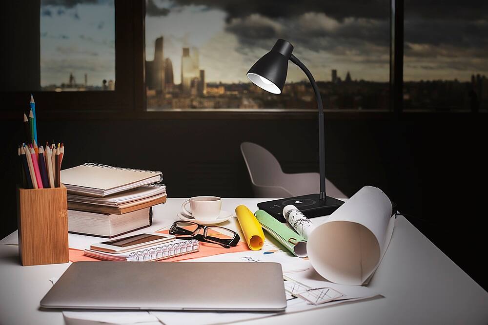 Alt View 18. OttLite - 302 Lumen Wellness Series Infuse LED Desk Lamp with Qi and USB Charging - Black.