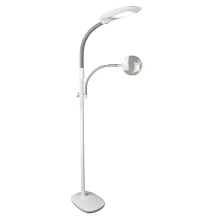 OttLite - 881 Lumen Dimmable LED Floor Lamp with Magnifier - White/Gray