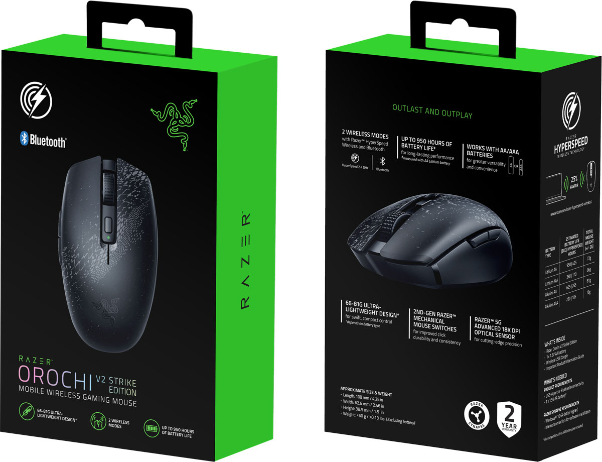 Razer Orochi V2 Roblox Edition Wireless Gaming Mouse for PC, 2.4GHz,  Bluetooth, 6 Buttons, Black 