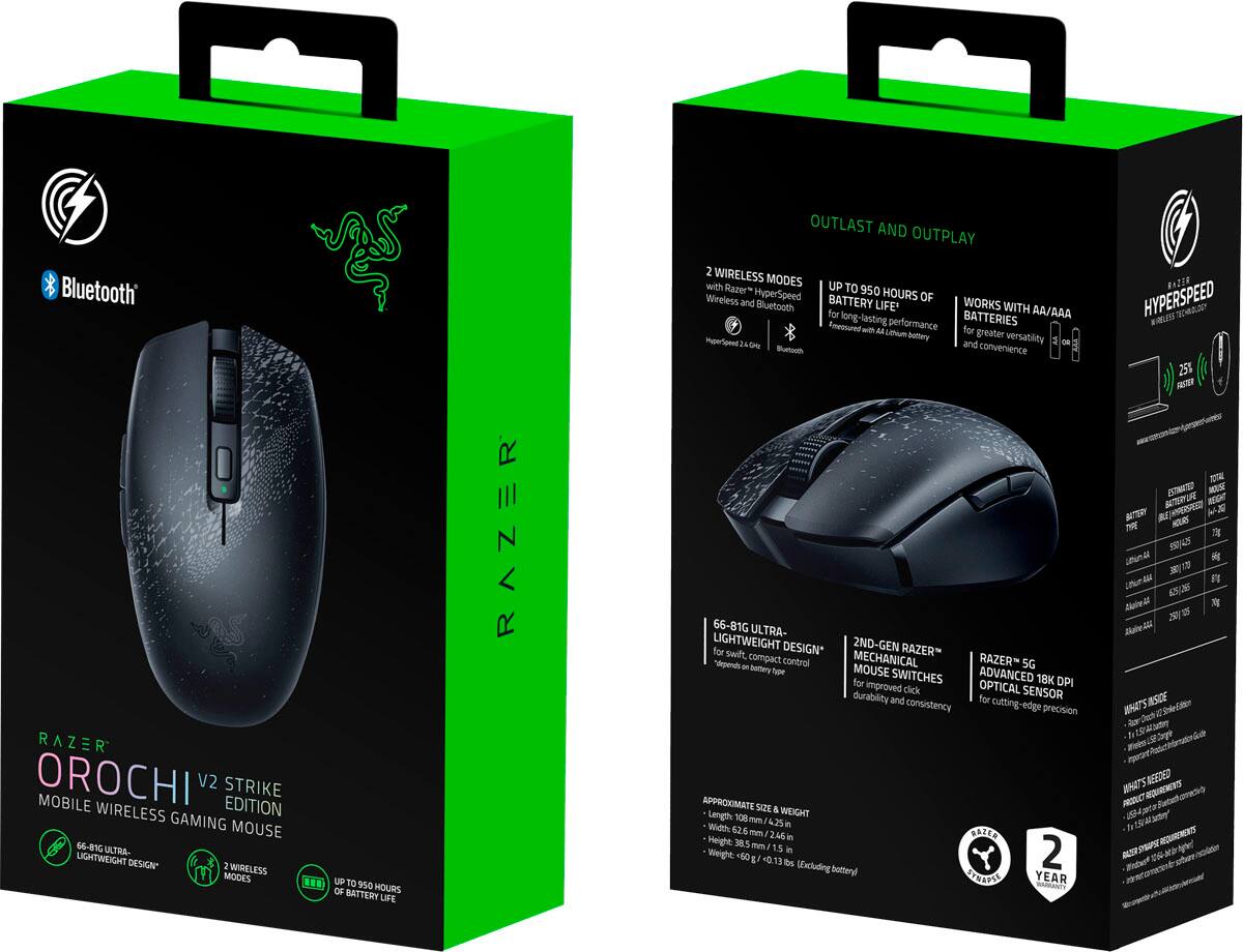 Alt View 12. Razer - Orochi V2 Lightweight Wireless Optical Gaming Mouse With 950 Hour Battery Life - Strike Edition.