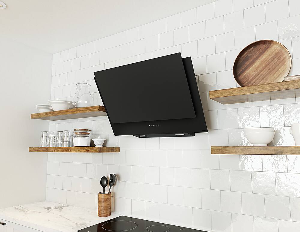 Alt View 12. Zephyr - Apex 90 cm. Shell Only Wall Mount Range Hood with LED Lights - Matte Black.
