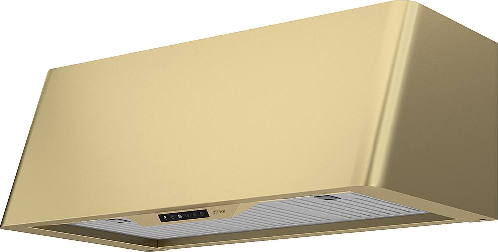 Angle View: Zephyr - Mesa 90 cm. Convertible Wall Mount Range Hood with LED Lights - Satin Gold