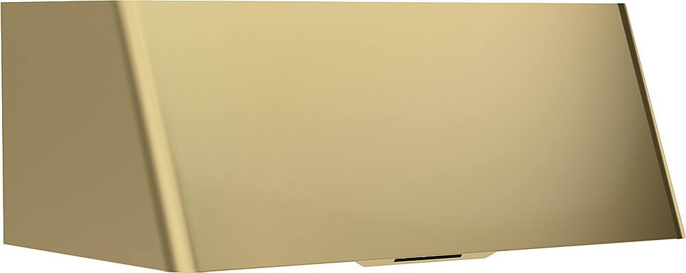 Left View: Zephyr - Mesa 90 cm. Convertible Wall Mount Range Hood with LED Lights - Satin Gold