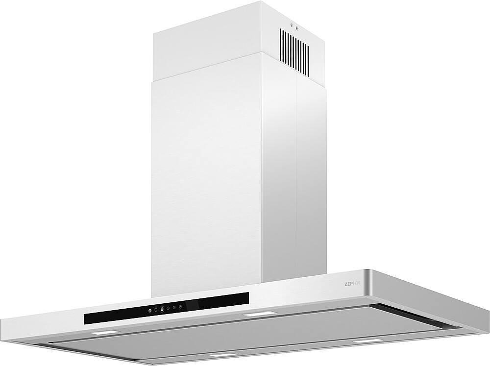 Angle View: Zephyr - Vista 36 in. Shell Only Island Mount Range Hood with LED Lights - Stainless Steel