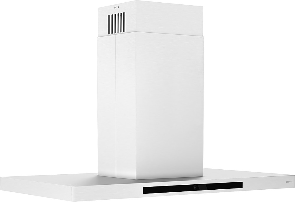 Left View: Zephyr - Lux 63 in. Convertible Island Range Hood with LED Lights BODY ONLY - White