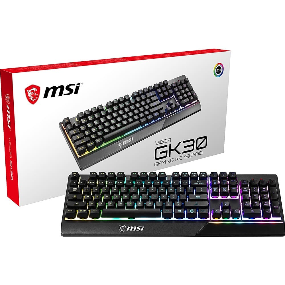 MSI - Vigor GK30 Wired Plunger Keyswitch RGB Gaming Keyboard 104 Keys - Black - Front_Zoom
