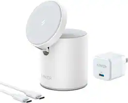 Anker - MagGo Magnetic 2-in-1 Wireless Charger for iPhone 12 & Later - White