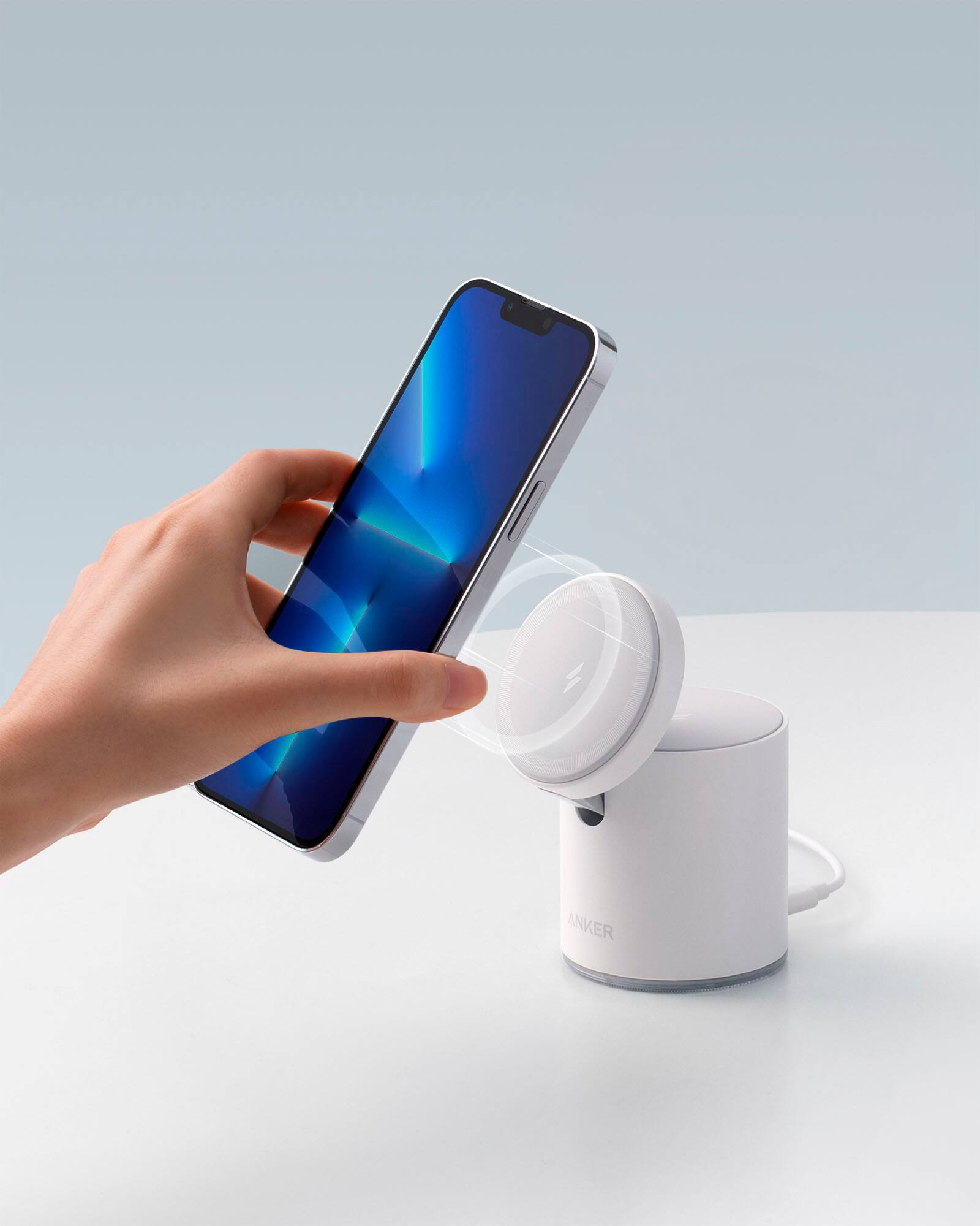 Alt View 1. Anker - MagGo Magnetic 2-in-1 Wireless Charger for iPhone 12 & Later - White.