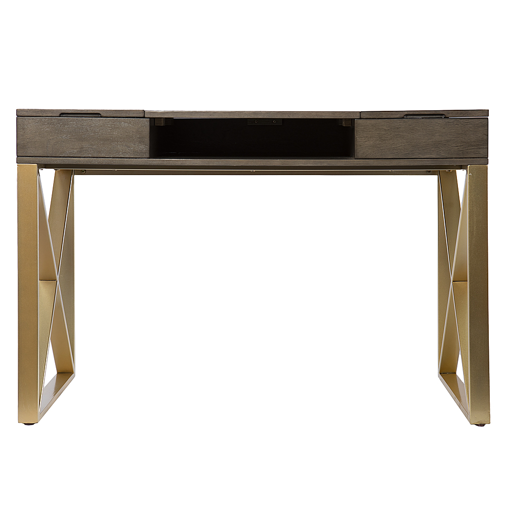 Angle View: Southern Enterprises - Bardmont Two-Tone Desk w/ Storage - Gray and gold finish