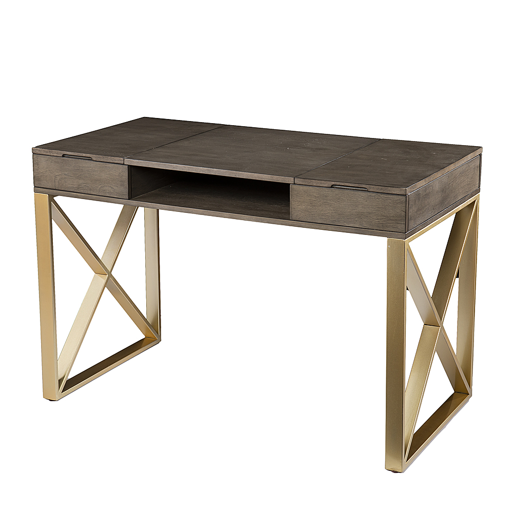 Left View: Southern Enterprises - Bardmont Two-Tone Desk w/ Storage - Gray and gold finish