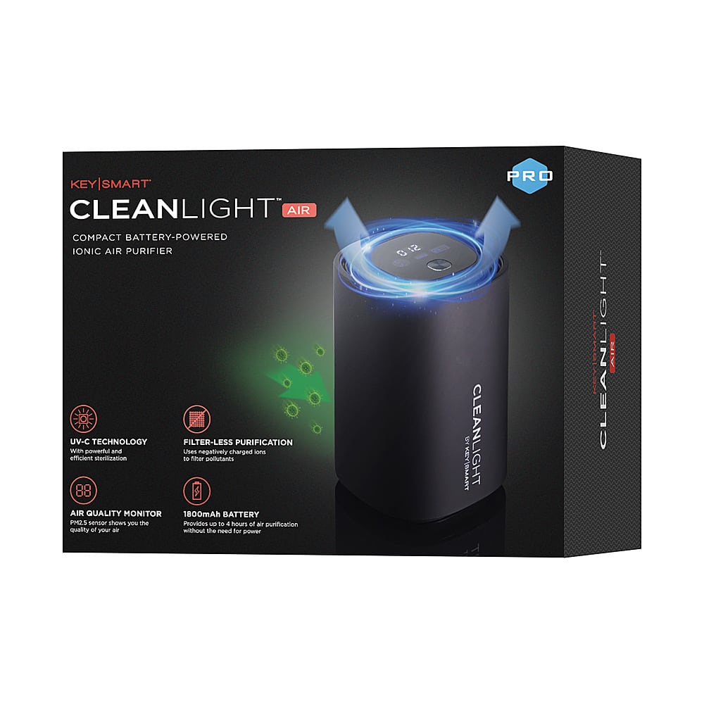 Left View: KeySmart - CleanLight Air Pro Ionic UV Air Purifier - Black