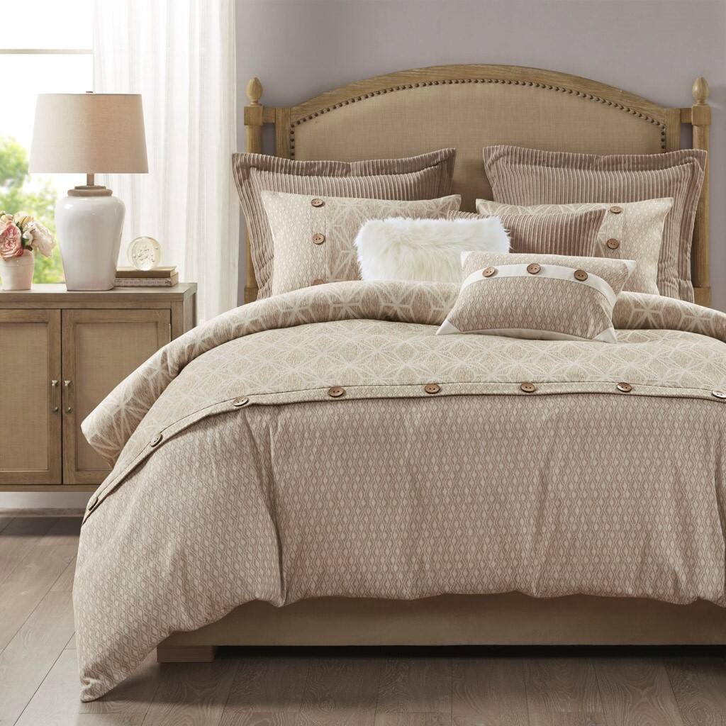 Alt View 3. Gracie Mills - Gracie Mills Ruthie Luxurious 8-Piece Geometric Jacquard Comforter Set - Taupe.