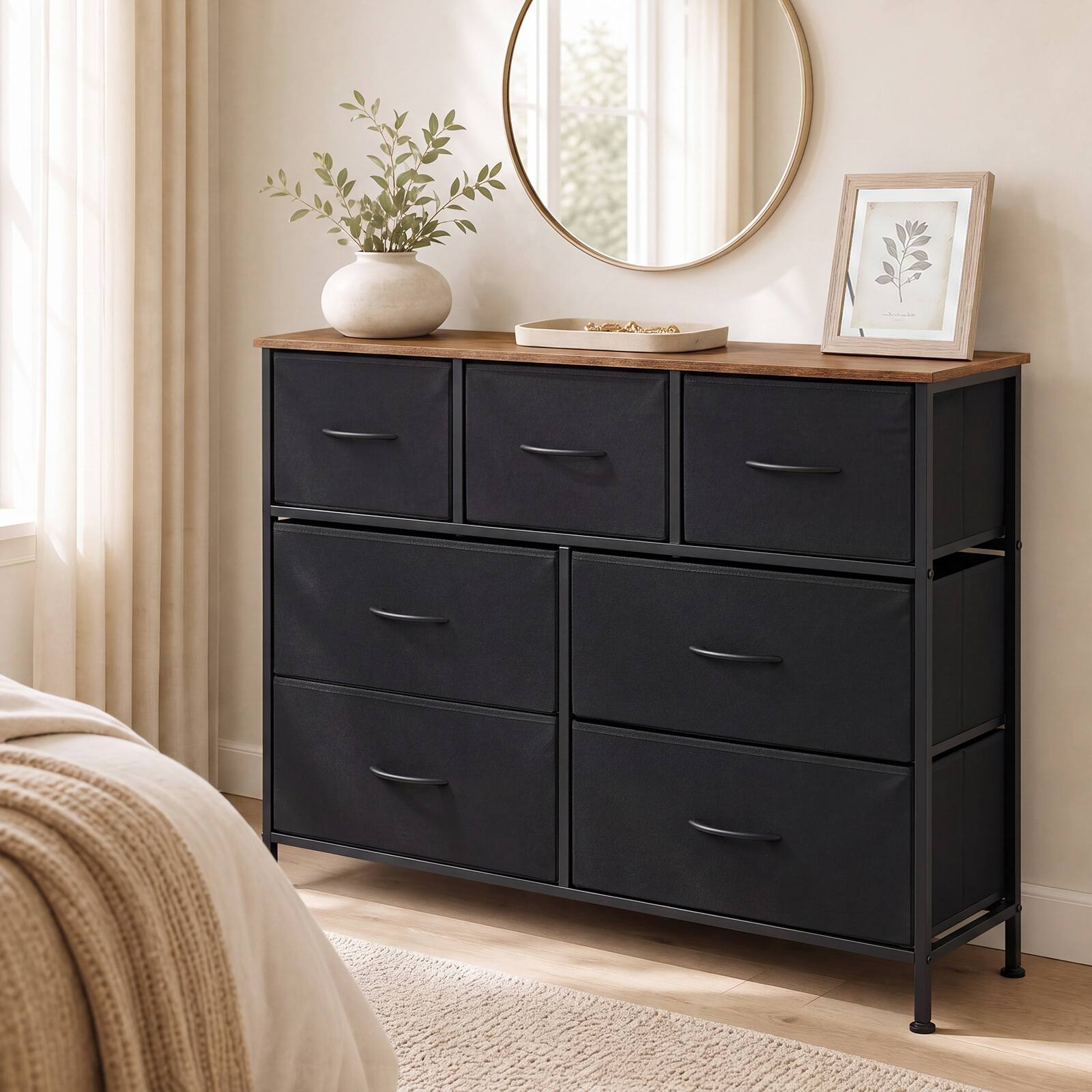 Alt View 1. Costway - Costway 7-Drawer Wide Dresser with 2-Sized Folding Fabric Drawers & 2 Anti-tipping Kits - Black.