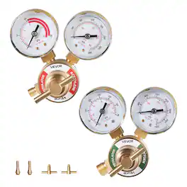 VEVOR - Oxygen Acetylene Regulator Set, Oxy-Acetylene Regulators, 0-4000PSI and 0-400PSI Welding Gas Gauges with CGA-540/CGA-200 - Red;Green