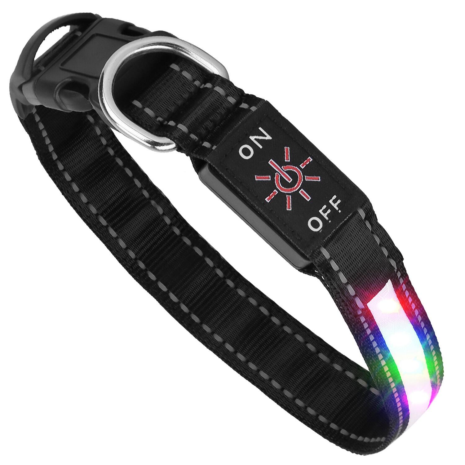 Left. DirectDeals - USB Rechargeable LED Dog Collar – 9 Colors, Waterproof - Black.
