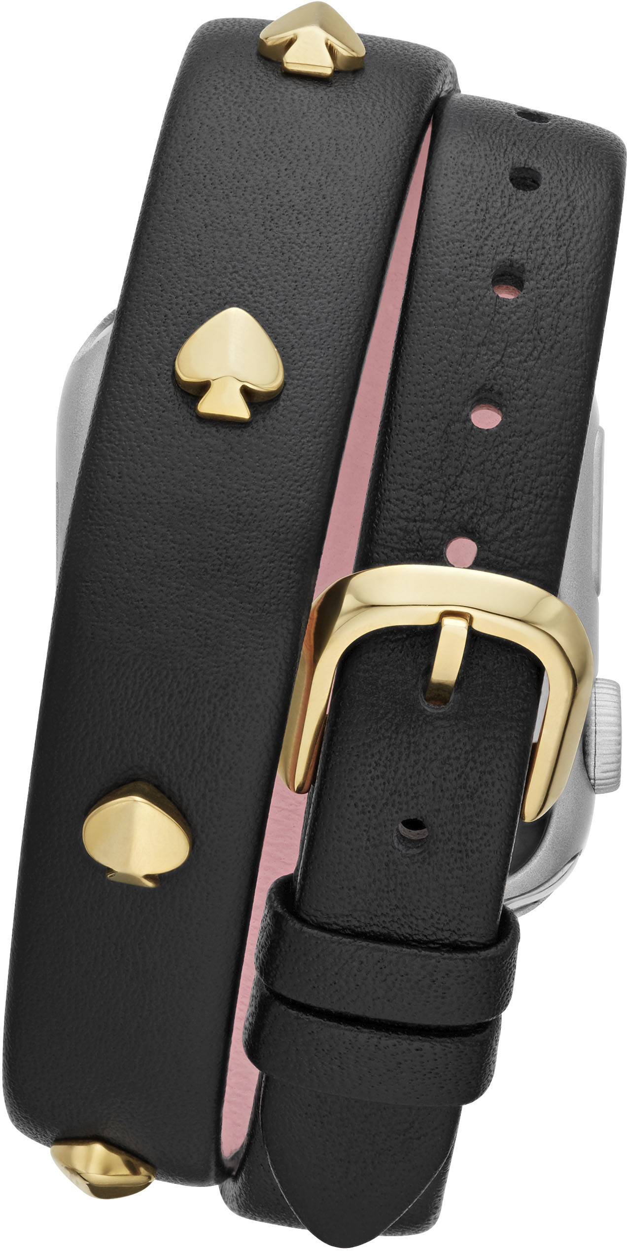 Left View: Kate Spade New York Double-wrap Black Leather 38/40mm Band for Apple Watch® - Black