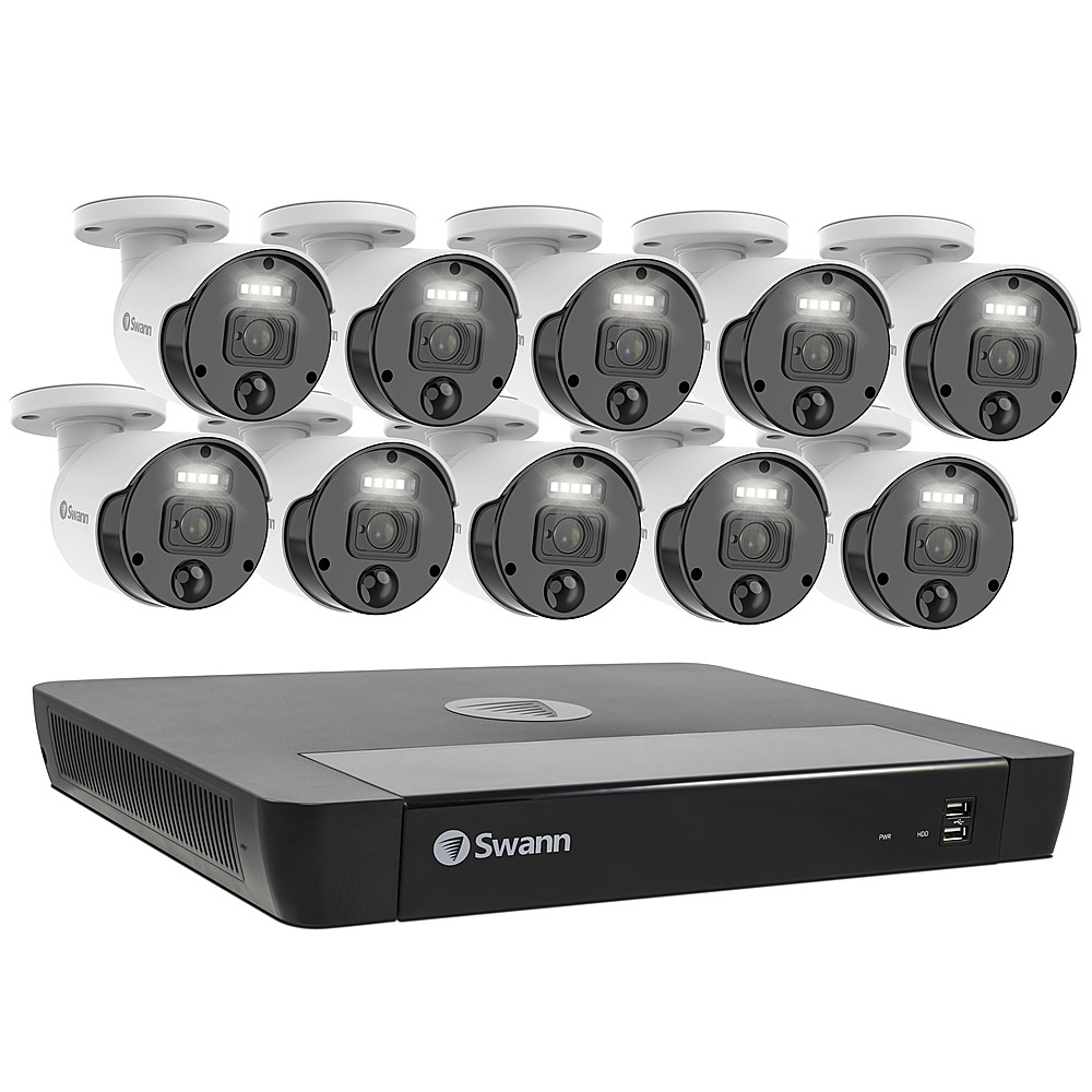 Angle View: Swann - Master Series 4K Upscale, 16-Channel, 10-Camera, Indoor/Outdoor PoE Wired 4K 2TB HDD NVR Security Surveillance System - White