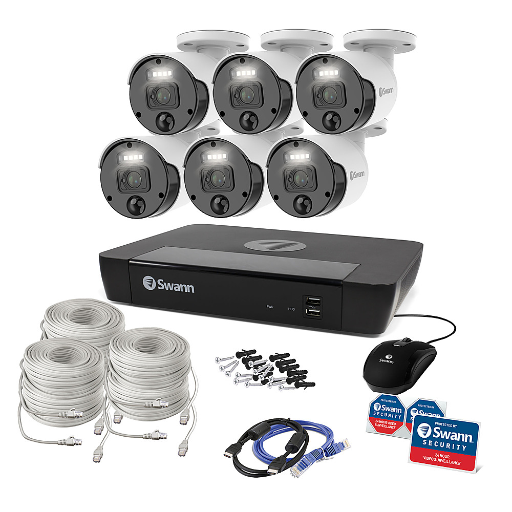 Angle View: Swann - Master Series 4K, 8-Channel, 6-Camera, Indoor/Outdoor PoE Wired 4K UHD 2TB HDD NVR Security Surveillance System - White