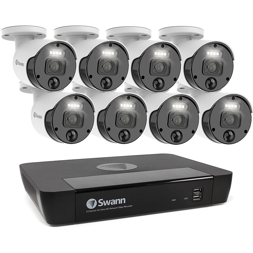 Left View: Swann - Master Series 4K Upscale, 8-Channel, 8-Camera, Indoor/Outdoor PoE Wired 4K 2TB HDD NVR Security Surveillance System - White