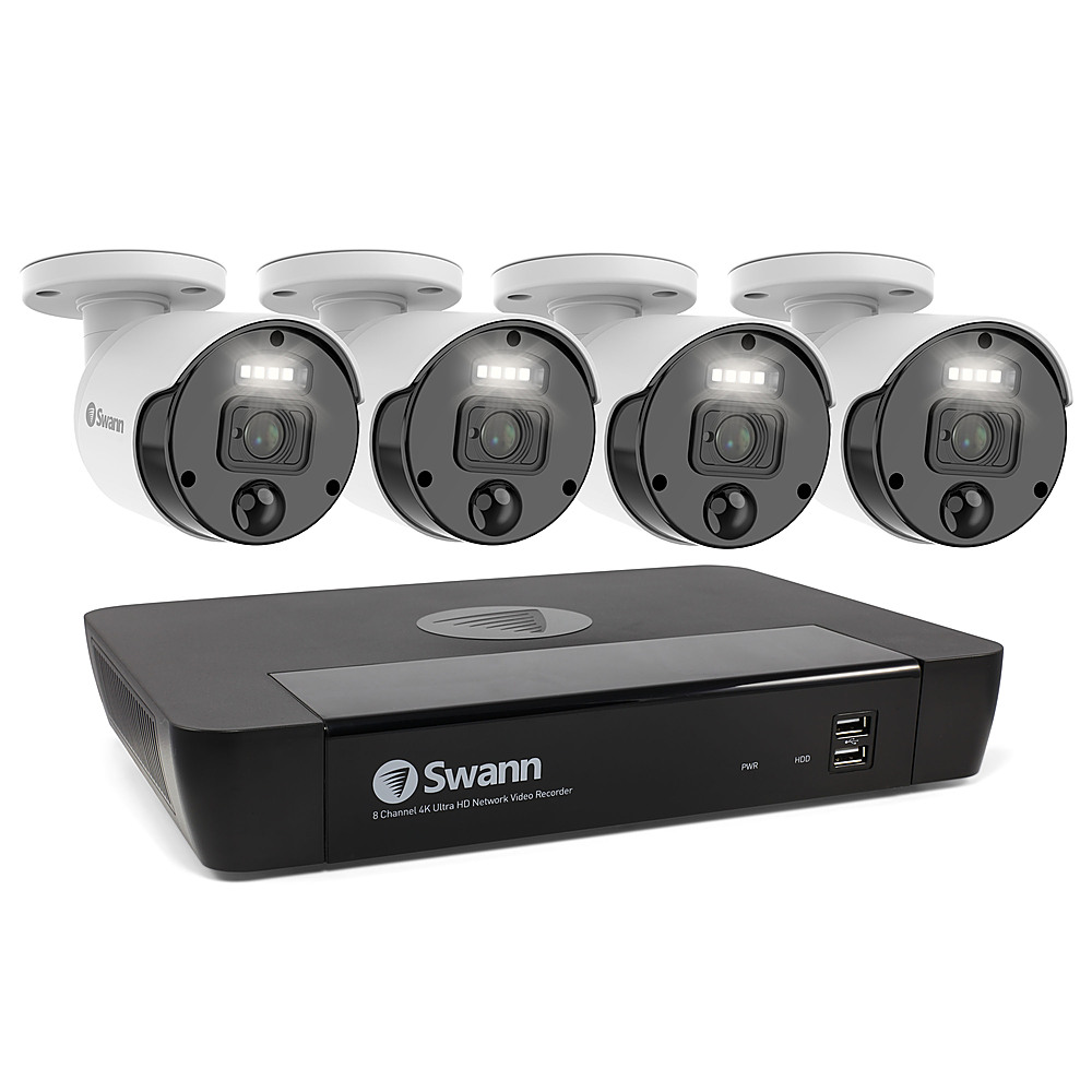 Angle View: Swann - Master Series 4K Upscale, 8-Channel, 4-Camera, Indoor/Outdoor PoE Wired 4K 2TB HDD NVR Security Surveillance System - White